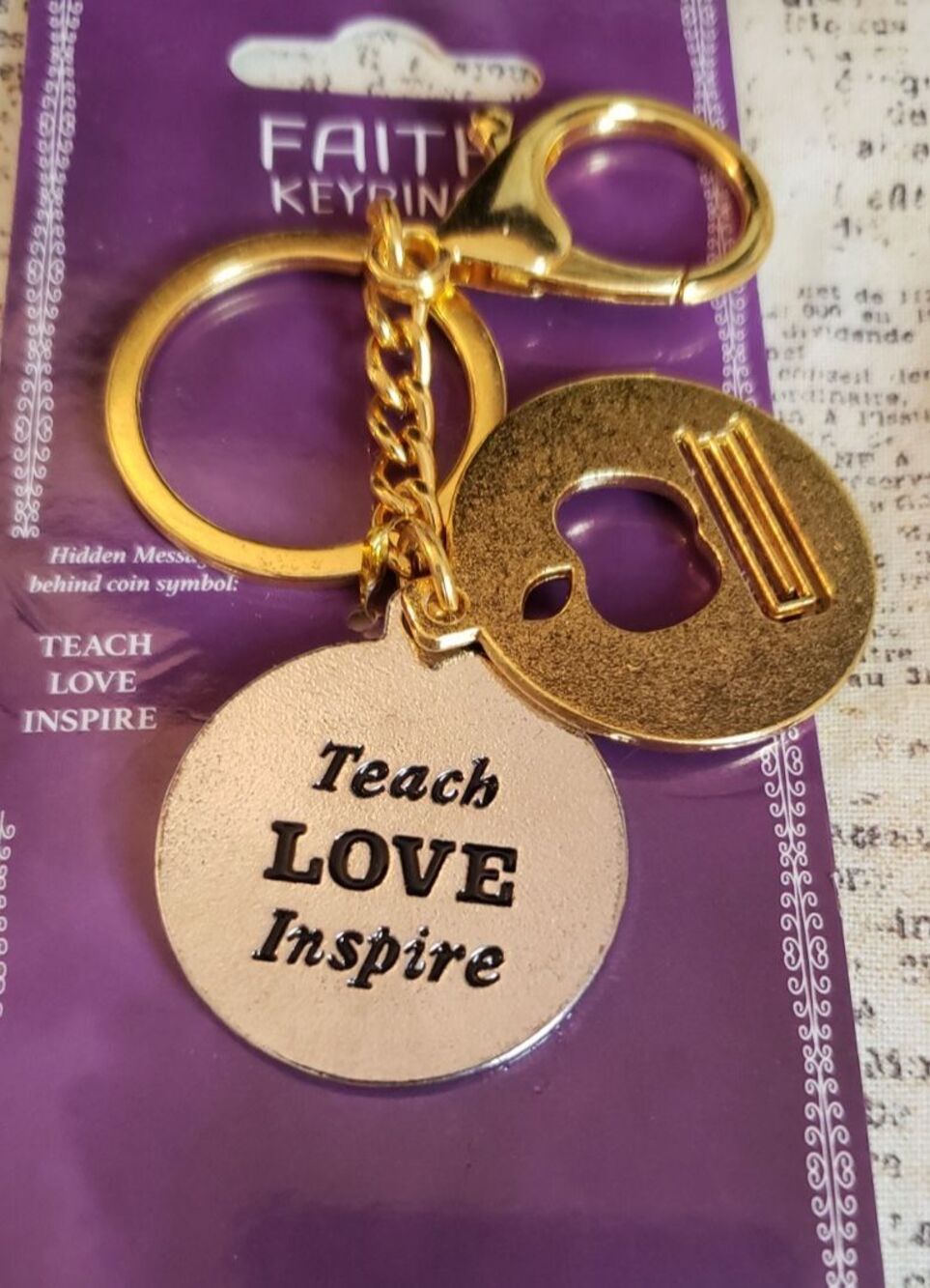 Back to School Gift - "Teach, Love, Inspire" Keyring - Key Hook